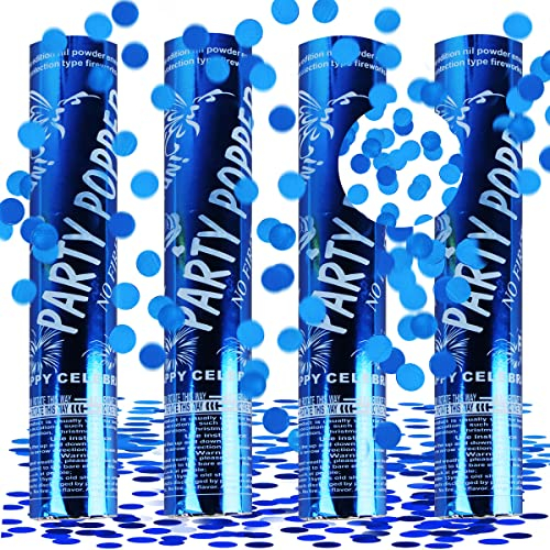 Tubo de Confeti Boda*4Pcs, XiXiRan Confeti Cañon Cumpleaños, Lanzador Confeti para Bodas, Cañones de Confeti Navidad, Tirador de Confeti, Disparador de Confeti, Cañón de Confeti de Fiesta (Azul)