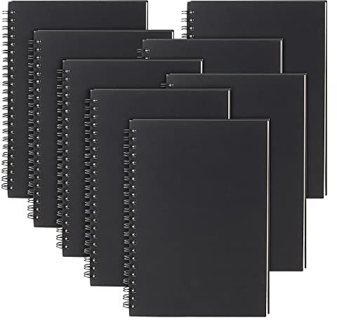 JAPCHET 8 Packs A5 Spiral Sketchbook, Black A5 Drawing Sketch Pad, A5 Lined Spiral Bound Notebook for Travel, Journaling, 60 Sheets/120 Pages