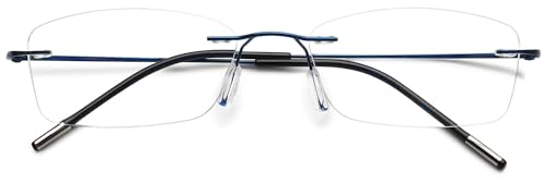 VEVESMUNDO Randlos Titan Lesebrille Anti Blaulicht Ultraleicht Metall Blaulichtfilter Sehhilfe Lesehilfe Brillen Ohne Rahmen für Herren Damen (1 Stück Blau, 1.5)