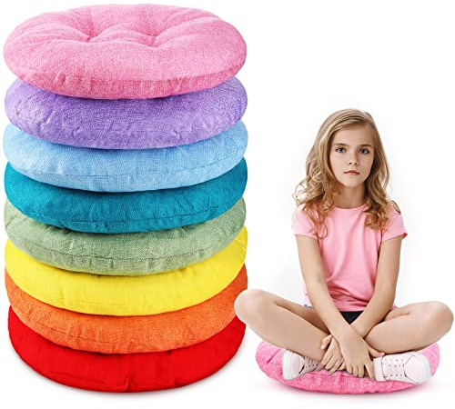 Fumete 8 Pcs 16 Inch Round Floor Cushions for Kids and Toddlers, Flexible Seating Classroom Furniture Floor Pillow for Home, Daycare, Preschool, Yoga and Meditation (Lovely)