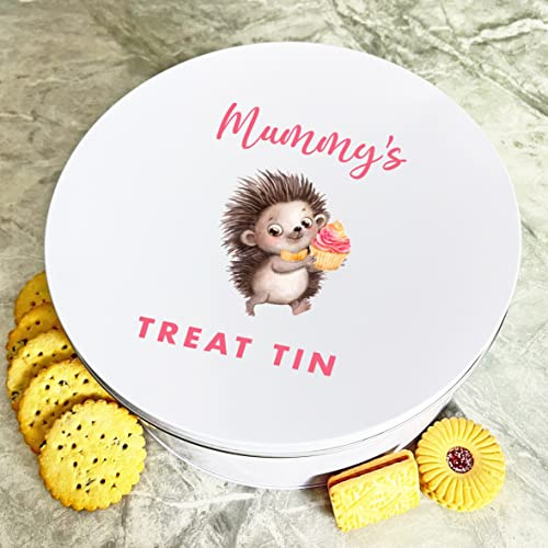 Fingerprint Designs Personalised Round Hedgehog Biscuit Baking Treats Sweets Cake Mummy's Treat Tin