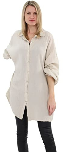Malito Damen Musselin Bluse - Langarm Blusenhemd - langes Oversize Hemd aus Baumwolle - Long Shirt Strand Cover Up 20914 (One Size)