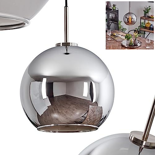 Hängeleuchte Koyoto, Hängelampe aus Metall/Glas in Schwarz/Silberfarben/Chromfarben,1-flammig im Vintage/Retro Design mit Schirm aus Glas (Ø 25cm), Höhe max. 149cm, 1 x E27, ohne Leuchtmittel