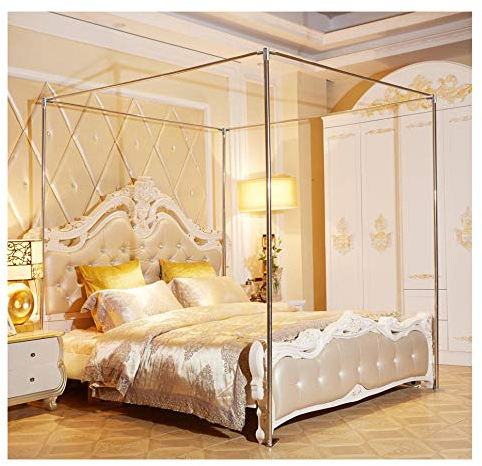 4-Eck-Edelstahl-Betthimmelrahmen, Pfosten-Fit-Himmelbettnetz, Edelstahlrahmen, Bettrahmenpfosten, Metallbett, Matratze, einfache Selbstmontage