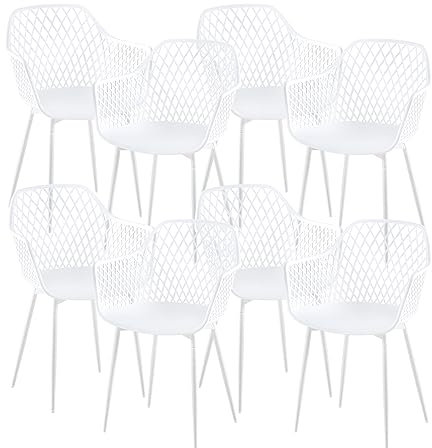 anrekl 8er Set Esszimmerstuhl mit Metallbeine, Armlehnstuhl Küchenstühle Essstühle Sessel Stuhl Sitzfläche für Esszimmer Wohnzimmer, Weiß