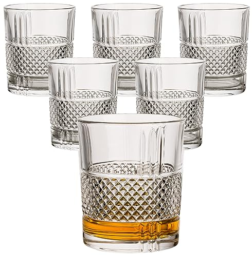 gouveo 6er Set Whisky-Gläser 320 ml Crystal - Whisky-Set Gläser im nostaltigen Design - Trinkgläser für Scotch, Cognac, Branntwein - Geschenkset für Männer und Whisky-Liebhaber