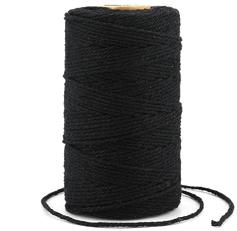 KINGLAKE 2mm Kordel Schwarz,100M Baumwollschnur,Makramee Garn,Baumwollgarn Dünn,String Für Backen,Kochen in der Küche,DIY Basteln,Weihnachtsgeschen Kverpackung,Deko