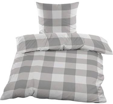 Julido Set di biancheria da letto in micro pile, 135 x 200 cm, 2 pezzi, con chiusura lampo, colore: grigio e bianco