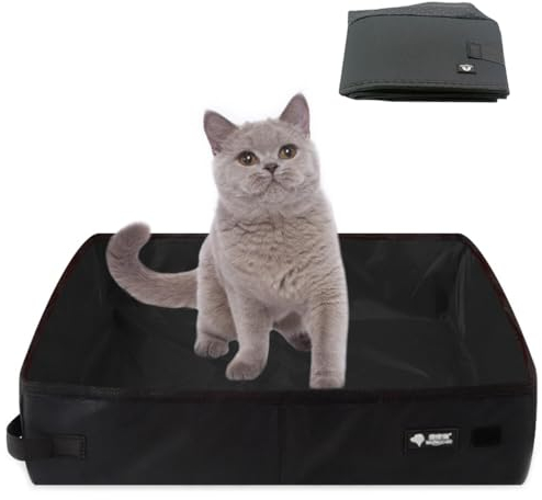 Faltbares Reise Katzenklo, Katzentoilette Reise Faltbar Tragbare, 40 * 30 cm Wasserdicht, Tragbar und Leicht zu Reinigen Katze Katzentoilette für Auto Heim, Camping im Freien, (M, Schwarz)