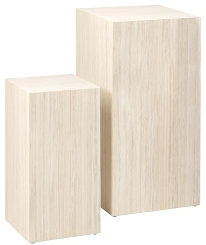 AC Design Furniture Dicte Podest 2er Set in Beige Travertinoptik, Blumensäule Rechteckig, Dekosäule für Skulpturen, Wohnzimmermöbel, B: 35 x H: 70 x T: 35 cm und B: 25 x H: 50 x T: 25 cm
