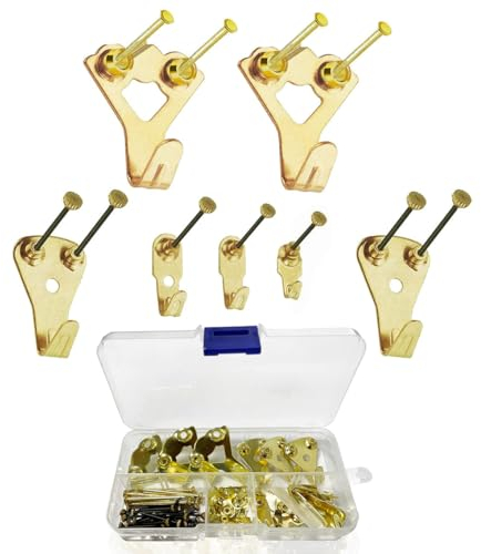 Bilderhaken, Schwerlast Bildaufhänger Set Bild Haken Fotorahmenhaken Aufhänger Rahmenaufhänger mit Kupferkappennägeln, 5 Größen 10-100 lbs für Rahmen Spiegel Gemälde und Dekoration 25-Teiliges Set