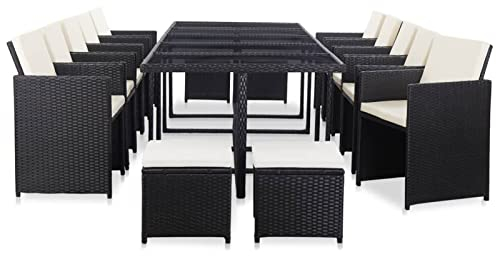 Camerina 15-TLG. Garten-Essgruppe mit Kissen Poly Rattan Schwarz Eckbank Bezug