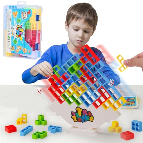 Dimoxii 64 Stück Russisches Block Lustige Balance Spielzeug Tower Game Schaukelstapel Stapelspiele Russisches Blockspielzeug mit Aufbewahrungsbox (Weiß)