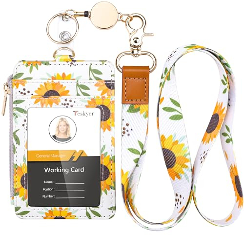 Teskyer Porte Badge tour de Cou, Portefeuilles de Carte de Crédit Minces, Porte Carte avec Poche à Glissière, 1 Fenêtre d’Identification, peut Contenir Jusqu’à 4 Cartes, Tourneso
