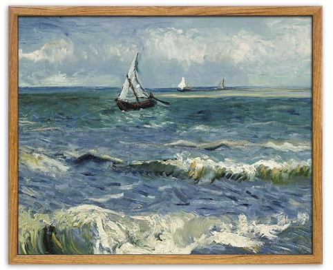 UPWOIGH Vintage-Wandkunst, Vincent van Gogh Meereslandschaft in der Nähe von Les Saintes, Ölgemälde, Leinwand-Wanddekoration, Naturlandschaft, Küche, Badezimmer, Schlafzimmer, 20,3 x 25,4 cm
