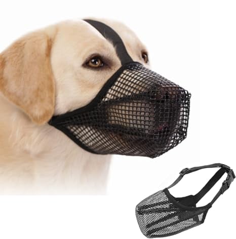 FANGCCC Maulkorb für Hunde, Atmungsaktiver Mesh Maulkorb für Große Hunde, Verstellbarer Hundemaulkorb für Kleine, Mittlere und Große, Verhindert Das Beißen, Kauen Und Bellen, Schwarz, Nylon, M