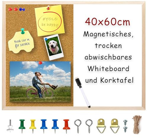 Pinnwand Korktafel, Magnetisches Whiteboard, Kleine, Trocken Abwischbare Pinnwand, 40x60cm Wandtafel, Vision Boards, Memoboard, Pinnwand für Wände, Zuhause, Büro, Wohnheim, Ziel, Remote-Job, 1 Stück