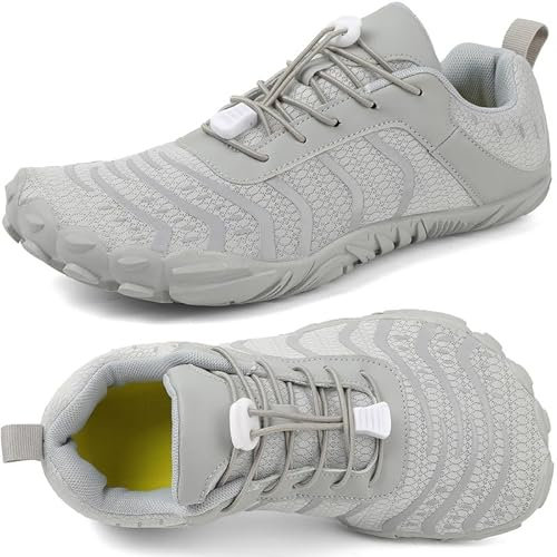 Barfußschuhe Herren Damen Breite Barfussschuhe Traillaufschuhe Weit Five Finger Zehenschuhe Minimalistische Zero-Drop Sohlen Wanderschuhe Fitnessschuhe Komfort Leicht Laufschuhe Unisex(Grau 41EU)