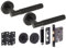 HANDLEZONE® Evo Knurled Grip Door Handles on Rose Bathroom Lock Pack with Standard Turn Set, 76mm Lock, 75mm Ball Bearing Hinges - Black Matt
