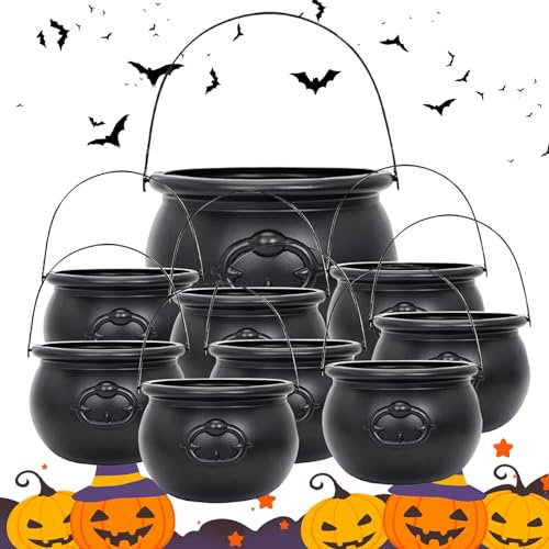 Hexenkessel, Kessel mit Griff 9pcs Plastik Dekorativ Hochleistungs Halloween Candy Bowl Cauldron Pot für Party Bar Club Haunted House