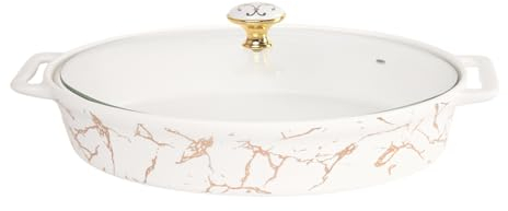 jinsongdafa Porcelain Oval Casserole Baking Dish with Glass Lid,1700 ML Serving Soup Tureen,Chafing Dish for Buffet, food preserve Tray, Catering Casserole for Party Style