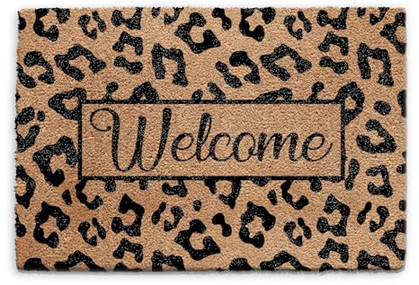 Hairyworm Leopard Print Doormat (40cm x 60cm) Small, Welcome Front Door Mat, Coconut Core Fibre Heavy Duty Mat, Rug, Indoor Natural Coir Mat, Regular