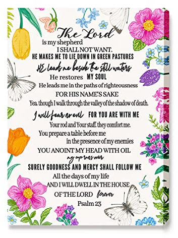 JANLAN Psalm 23 Wanddekoration, Bibelvers auf Leinwand, Wandkunst, The Lord Is My Shepherd, christliches Leinwandbild für Zuhause, Schlafzimmer, Wohnzimmer