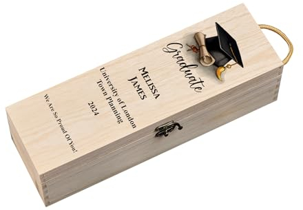 ukgiftstoreonline Personalised Graduation Wooden Wine or Champagne Box Hat And Scroll