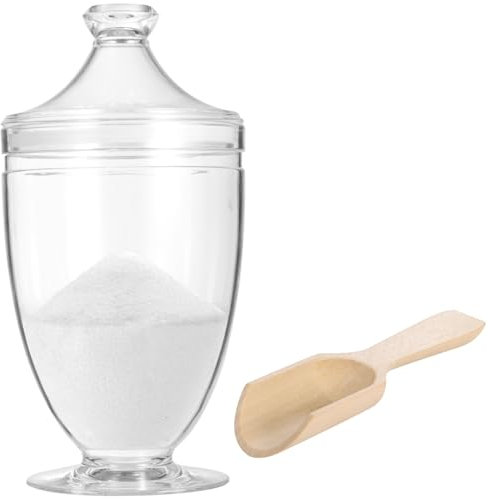 OMISTAR Acrylic Bath Salt Jar with Wooden Scoop, 33oz Bath Salt Container with Airtight Lid, Shatter Proof Acrylic Apothecary Jars, Bathroom Storage Organizer for Bathtub Decor, BPA Free