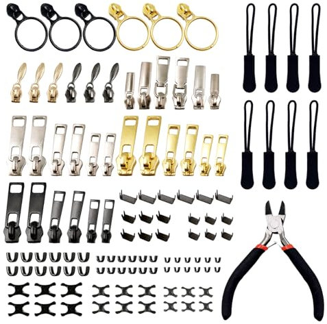 Daily Treasures 117 Stück Reißverschluss Reparatur Set mit Reißverschlusszange, 3Größen (#3/5/8) Reißverschluss Zieher, unsichtbare Reißverschluss-Schieber,Reisverschluss-fix-kit(Schwarz/Silber/Gold)