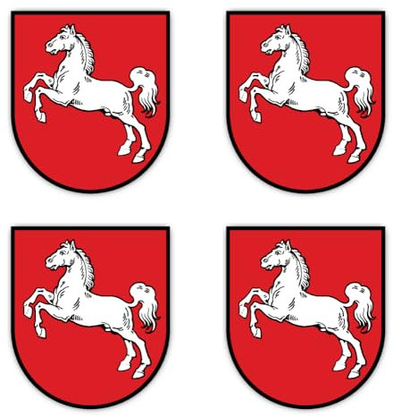 Aufkleber: 75 mm, 4 Stück - Wappen - Deutschland - Niedersachsen - DE - NI - für Auto, Laptop und mehr