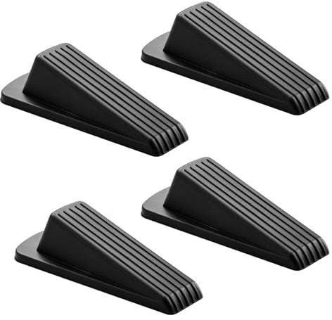 4Packs Heavy Duty Wedge Rubber Door Stop Works on All Floor Surfaces. Door Gaps and Prevent The Lock-Outs.Non-Scratching Doorstops Special for Home Office School Heavy Door (Black)