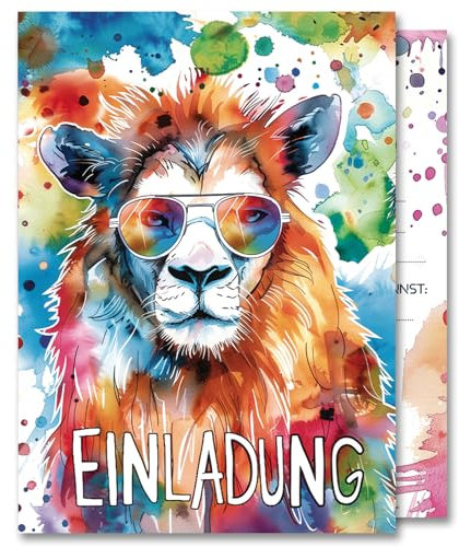 Hierein Einladungskarten Kindergeburtstag Junge, Aquarell Löwe 12 Stück Stylishe Einladungskarten Geburtstag für Mädchen Einladungskarten Kindergeburtstag, Einladung Kindergeburtstag