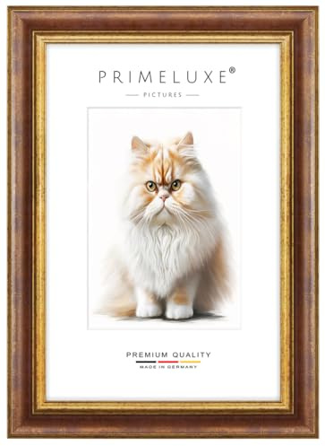 PrimeLuxe Barock Bilderrahmen nach Maß 50 x 67 cm in Rot Gold | Größe wählbar | mit entspiegeltem Acrylglas | Rahmen für Poster | Puzzle | Foto collage