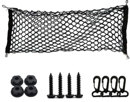 Onezebra Cargo Net for Car Storage, 90x40CM Elastic Mesh Cargo Net with Hooks, Car Storage Net for Van, SUV, Truck, Jeep (Black)