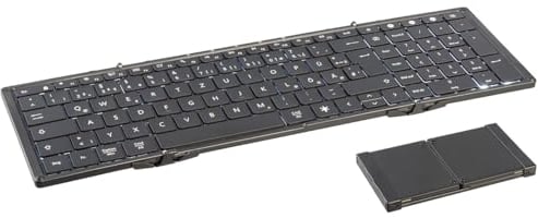 Callstel klappbare Tastatur: Faltbare Fullsize-Tastatur mit Bluetooth, Beleuchtung, Akku, QWERTZ (Reisetastatur, Laptop, Tablet Tasche)