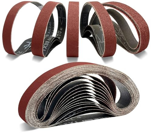 Senmai Tools 15 Pezzi Nastri Abrasivi 30 x 533 mm Nastro Abrasivo 3 X 40 80 120 150 240 grana, Carta Vetrata Professionali per Levigatrice a Nastro, per Metallo, Legno, Vernice