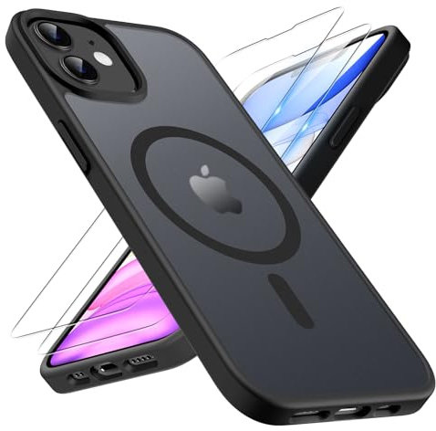 TQIAHF Magnetic Phone Case for iPhone 11 Case with 2 Tempered Glass Screen Protector Compatible with MagSafe Military Grade Shockproof Translucent Matte Cover Slim Phone Case for iPhone 11,Black