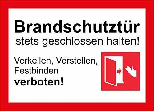 TC-065 Fire Door Always Keep Closed! Wedge, Adjust, Tying Prohibited Sticker 16 x 24 cm with Pictogram Weatherproof White Background