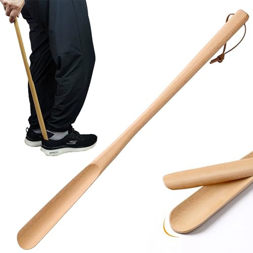 Chausse-Pied en Hêtre Naturel 70 cm - Longueur Extra pour Bottes et Chaussures - Design Ergonomique pour Hommes, Femmes, Enfants - Fabriqué en Bois Durable