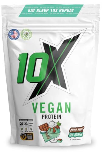 10X Athletic Vegan Protein Powder – Chocomint Ice-Cream, Plant-Based, Dairy-Free, Gluten-Free, No Soy or Sugar, Supports Muscle Growth & Recovery – Informed-Sport Certified, Delicious Taste