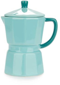 Balvi Mug Moka Color turuqesa Taza en Forma de cafetera Italiana con Tapa Cerámica 350 ml