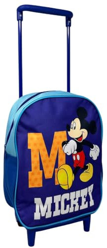 CARTOON Backpack Trolley Bag for School Kindergarten Daypack Backpack 28cm with Wheels and Extendable Handle, Mickey Mouse, 28 cm