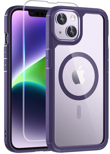 TAURI Cover Magnetica per iPhone 14, Viola | con Pellicola in Vetro Temperato,Compatibile con MagSafe,Magnetica Custodia per Sottile Anticaduta