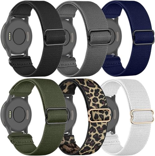 TUCOMO Lot de 6 bracelets élastiques en nylon compatibles avec Garmin Venu 3S/Venu 2S/Vivoactive 4S/Vivomove 3S, de 18 mm, bracelet de rechange extensible pour Garmin Forerunner 255S/265S, homme et