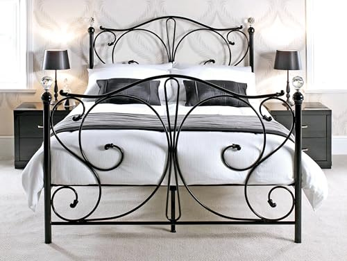 eFurniture | Metal Bed Frame and Memory Foam Mattress | 3ft 4ft 4ft6 5ft Single Double King | Black or White | Easy Assembly | Sprung Slats Extra Support Legs (Black, 4ft6 Double Bed - No Mattress)