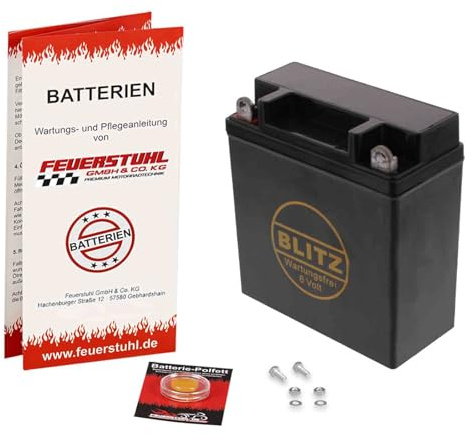 Batterie passend für MZ ETS 250 Trophy Sport, 1969-1973, wartungsfrei | Oldtimer Gel, schwarzes Gehäuse, einbaufertig, startklar, auslaufsicher, von Blitz, inkl. 7,50€ Batteriepfand