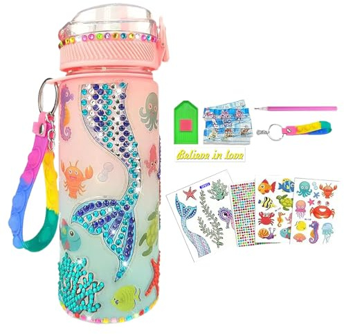 Decorate Water Bottle | Design Your Own Water Bottle With Stickers, Craft Kits Toys For Girls Ages 6-12, Water Bottles For Girls, While A Silicone Ring Of Gr