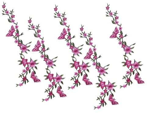 Bestickte Aufnäher | Schmetterling Blume Applikation zum Aufnähen / Aufbügeln | 5 Stück Dekoration aus Stoff handgefertigt zum Nähen auf Jacken, Blusen, Hemden, Taschen, Mützen oder Jeans
