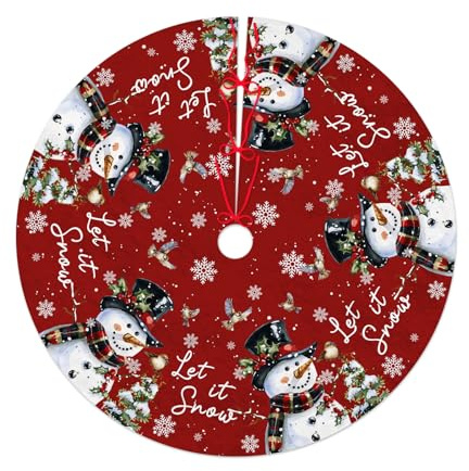 Christmas Tree Skirt, 36 Inches Snowman Tree Skirts, Christmas Tree Decoration, Xmas Snowman Tree Mat for Christmas Happy New Year Room/Outdoor Decor